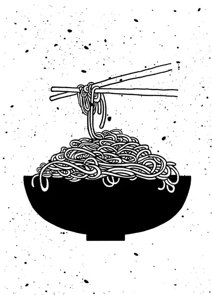 Doodle Noodle at bowl and chopstick — Stock Vector