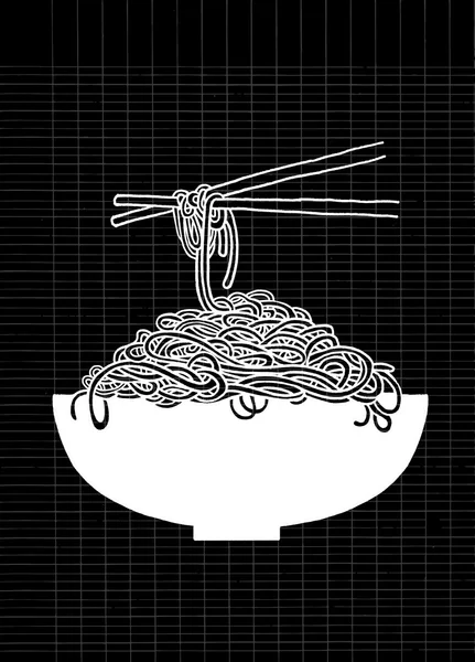 Noodle bowl en chopstick doodle — Stockvector