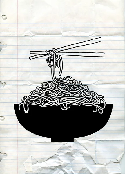 Noodle bowl en chopstick doodle — Stockvector