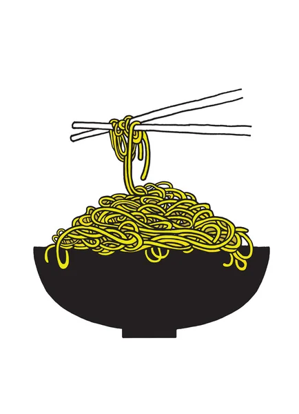 Noodle bowl en chopstick doodle — Stockvector