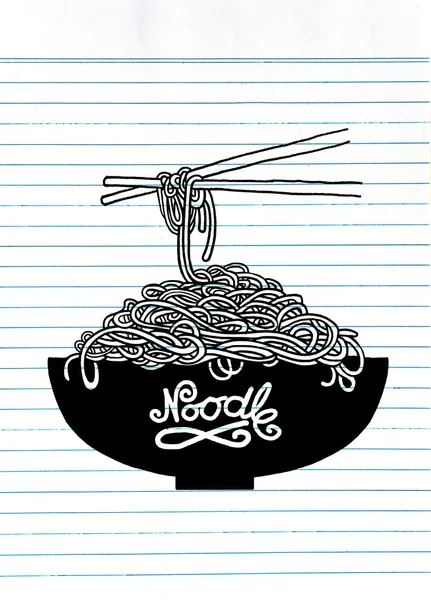 Noodle bowl en chopstick doodle — Stockvector