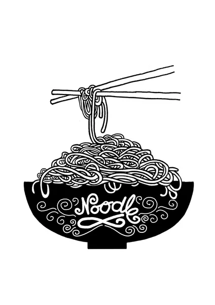 Doodle makaronu w misce i chopstick — Wektor stockowy