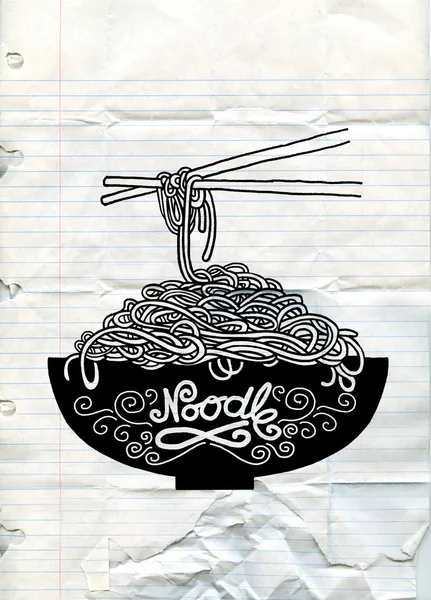 Noodle bowl en chopstick doodle — Stockvector