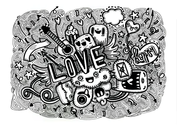 Garabatos de amor dibujado a mano — Vector de stock