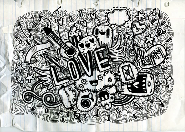Handritad kärlek doodles — Stock vektor