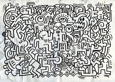 Model parti eğleniyor doodled gençler ile dans