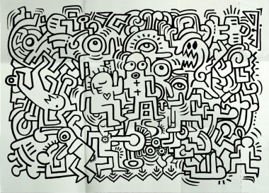 Model parti eğleniyor doodled gençler ile dans