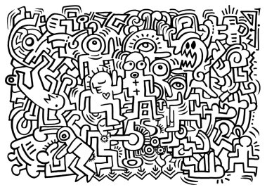 Model parti eğleniyor doodled gençler ile dans