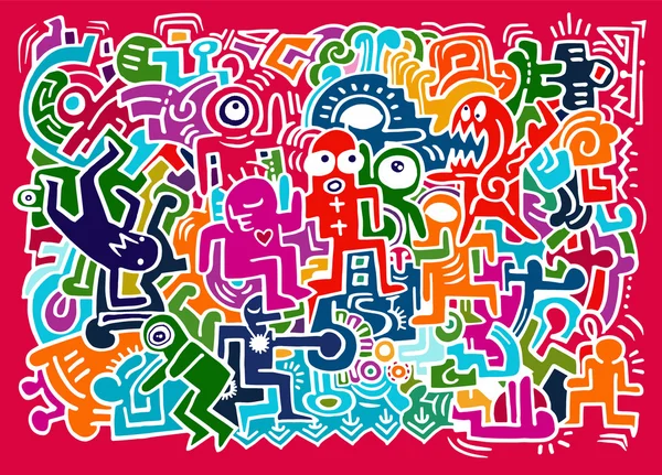 Dancing party pattern with doodled youngsters having fun — Stock Vector