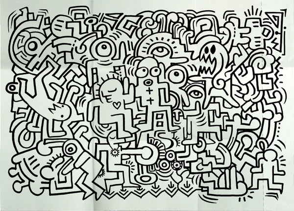 Model parti eğleniyor doodled gençler ile dans