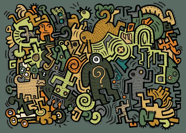 Csípő kézzel rajzolt őrült doodle szörnyeteg város, rajz stílus — Stock Vector