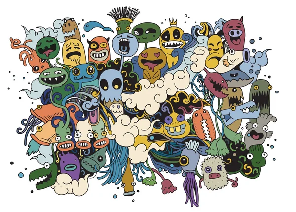 Hipster Hand dras Crazy doodle Monster City, ritning stil — Stock vektor