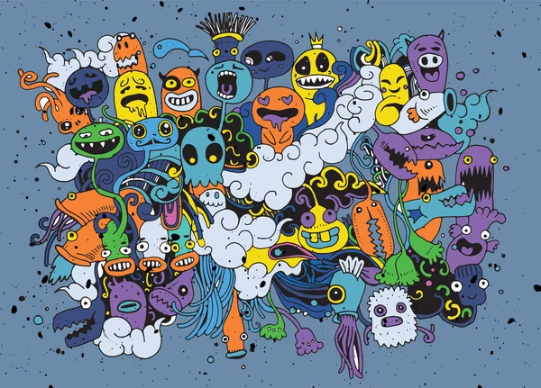 Hipster dibujado a mano loco doodle Monster City, estilo de dibujo — Archivo Imágenes Vectoriales
