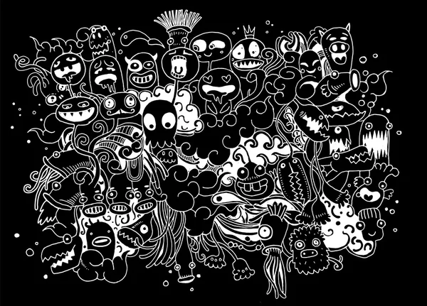 Hipster dibujado a mano loco doodle Monster City, estilo de dibujo — Vector de stock