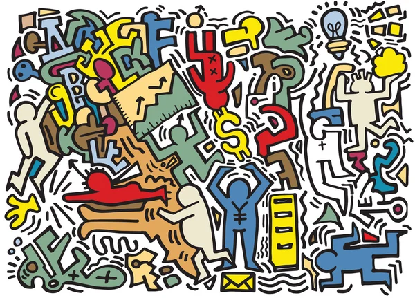 Hipster dibujado a mano loco doodle negocio, estilo de dibujo — Vector de stock
