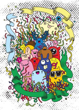 El Doodle vektör çizim, komik parti çizimi