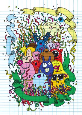 El Doodle vektör çizim, komik parti çizimi