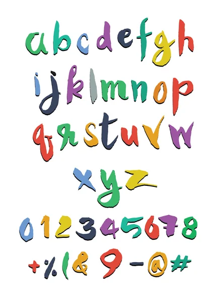 El çekilmiş alfabesi harfleri, fırça stili — Stok Vektör