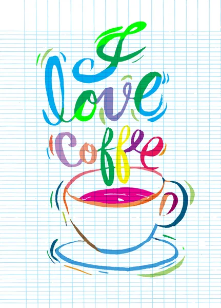 Szeretem a kávét, Modern ecset kalligráfia. Kézzel írott, tintával letterin — Stock Vector