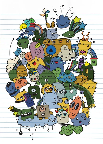 Hipster Crochet fou dessiné à la main Monster City, style dessin — Image vectorielle