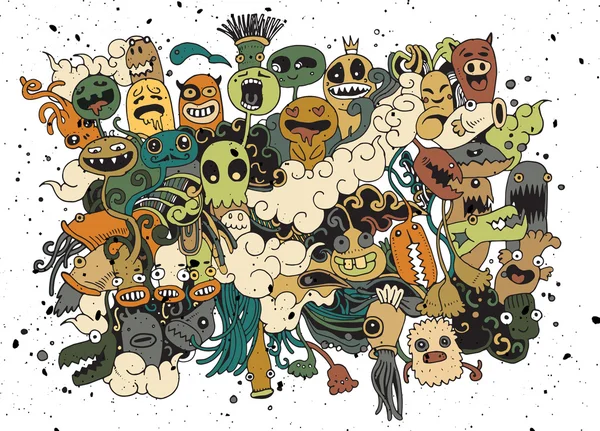 Hipster dibujado a mano loco doodle Monster City, estilo de dibujo — Archivo Imágenes Vectoriales