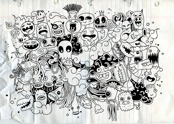 Crazy bederní ručně kreslenou doodle Monster City, styl kreslení — Stock fotografie