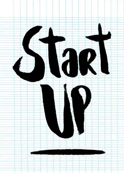Start-up-Konzept. handbemalte Pinselschrift, typografische Post — Stockvektor