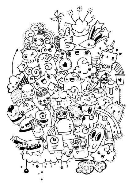 Hipster Hand drawn Crazy Doodle Monster City, drawing style — стоковый вектор