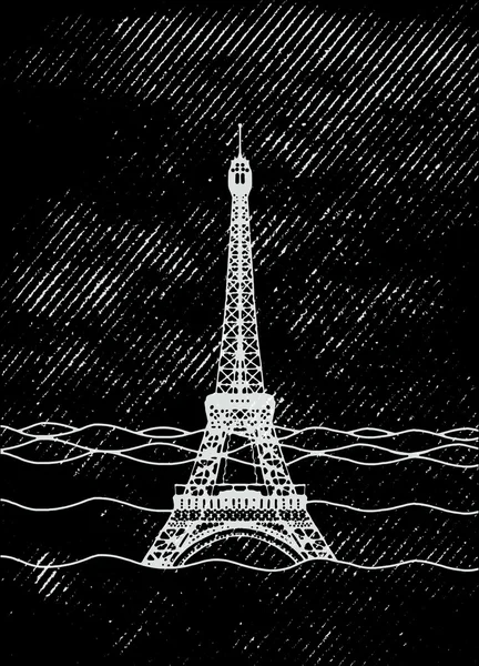 에펠 탑 홍수. 수중 프랑스 어트랙션. 파리의 재해 — 스톡 벡터