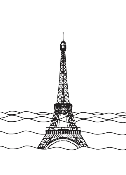 Záplava Eiffelových věží. Francie přitahuje pod vodou. Katastrofa v Paříži — Stockový vektor