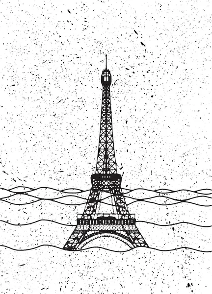 Eiffel tower flood. France attraction underwater.Disaster in Paris — Stock Vector