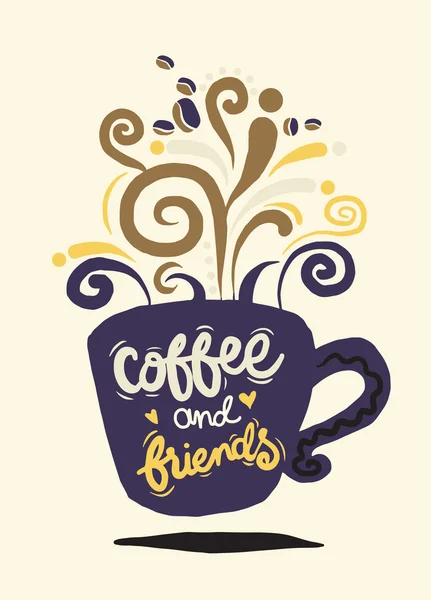 Kaffe och vänner bokstäver på coffee cup form som — Stock vektor
