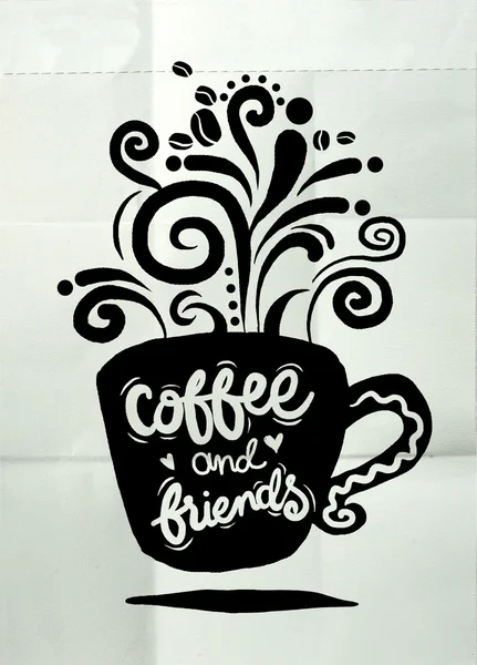 Café et amis Lettrage sur tasse de café ensemble de forme — Image vectorielle