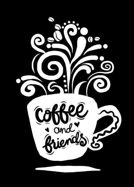 Café y amigos Lettering en forma de taza de café conjunto — Vector de stock