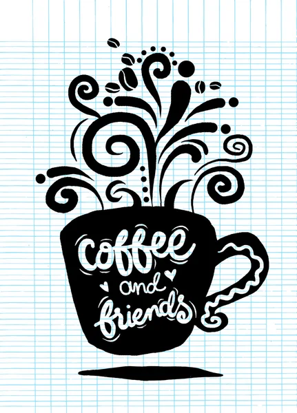 커피와 친구 커피 컵 모양에 글자 설정 — 스톡 벡터
