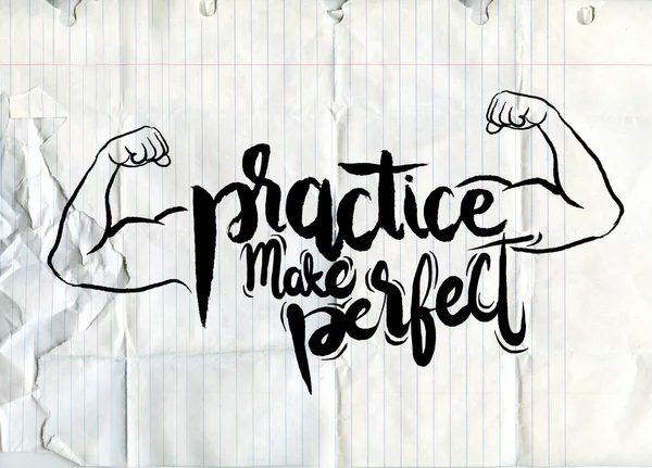 A prática torna a impressão perfeita. Estilo moderno de letras pincel — Vetor de Stock