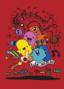 Canavar müzik grubu müzik çalma. çizilmiş tarzı el 