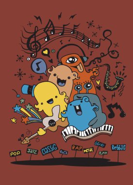 Canavar müzik grubu müzik çalma. çizilmiş tarzı el 