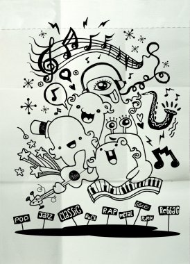 Canavar müzik grubu müzik çalma. çizilmiş tarzı el 