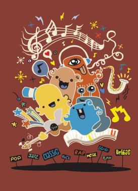 Canavar müzik grubu müzik çalma. çizilmiş tarzı el 