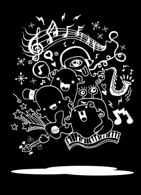 Canavar müzik grubu müzik çalma. çizilmiş tarzı el 
