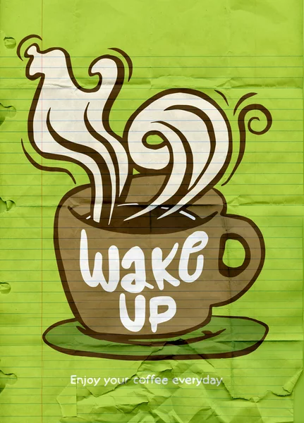 Vakna. Bokstäver på coffee cup form in. Moderna kalligrafi st — Stock vektor