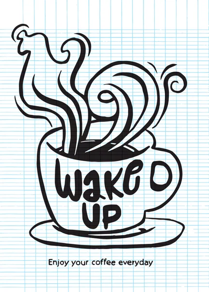 Word wakker. Belettering op koffie kopje shape instellen. Moderne kalligrafie st — Stockvector