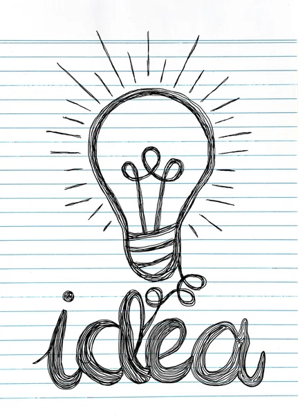 Ícone de lâmpada vetorial com conceito de ideia. Doodle mão desenhada s — Vetor de Stock