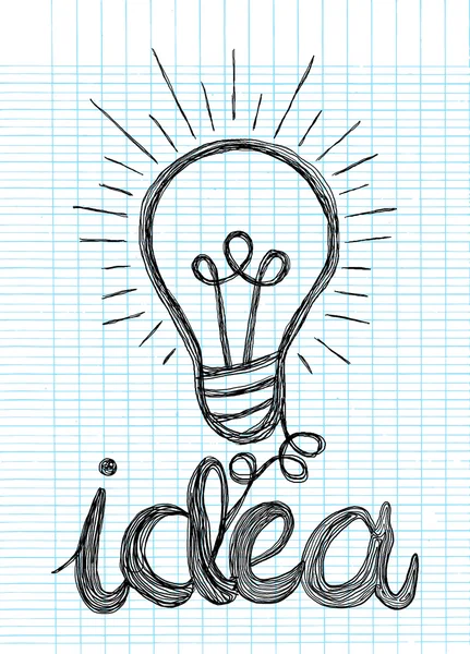 Icona della lampadina vettoriale con concetto di idea. Doodle mano disegnata s — Vettoriale Stock