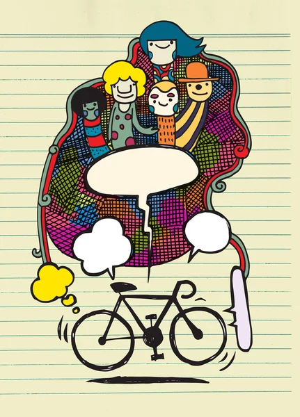 Monstruo de bicicleta dibujado a mano illustration.text estilo bubble.doodle — Archivo Imágenes Vectoriales