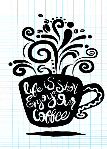 A vida é curta Café. Lettering em forma de xícara de café conjunto . — Vetor de Stock