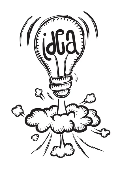 Vektor glödlampa raket ikon med begreppet idé. Doodle handritad skylt. vektor illustration — Stock vektor