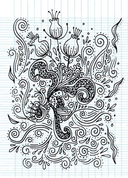 Flor de doodle desenhada à mão, ilustração vetorial de flor —  Vetores de Stock