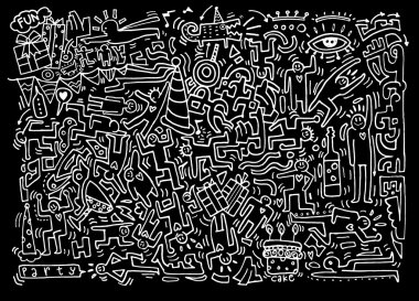 El çizimi Doodle vektör çizim, komik parti insanlar 